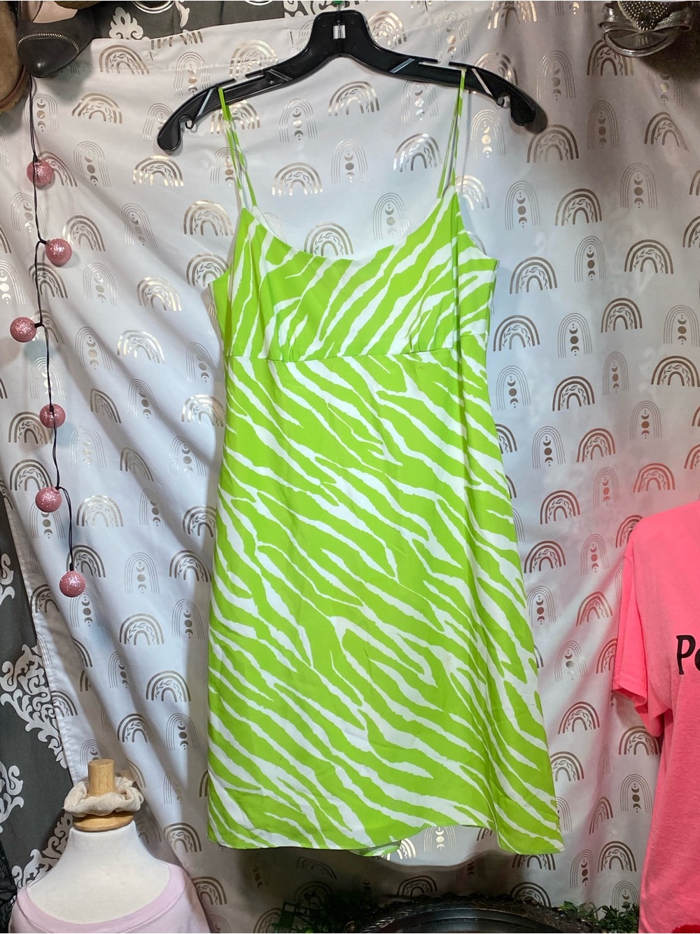 Lime Green Zebra Print Midi Dress - Sleeveless Spaghetti Strap